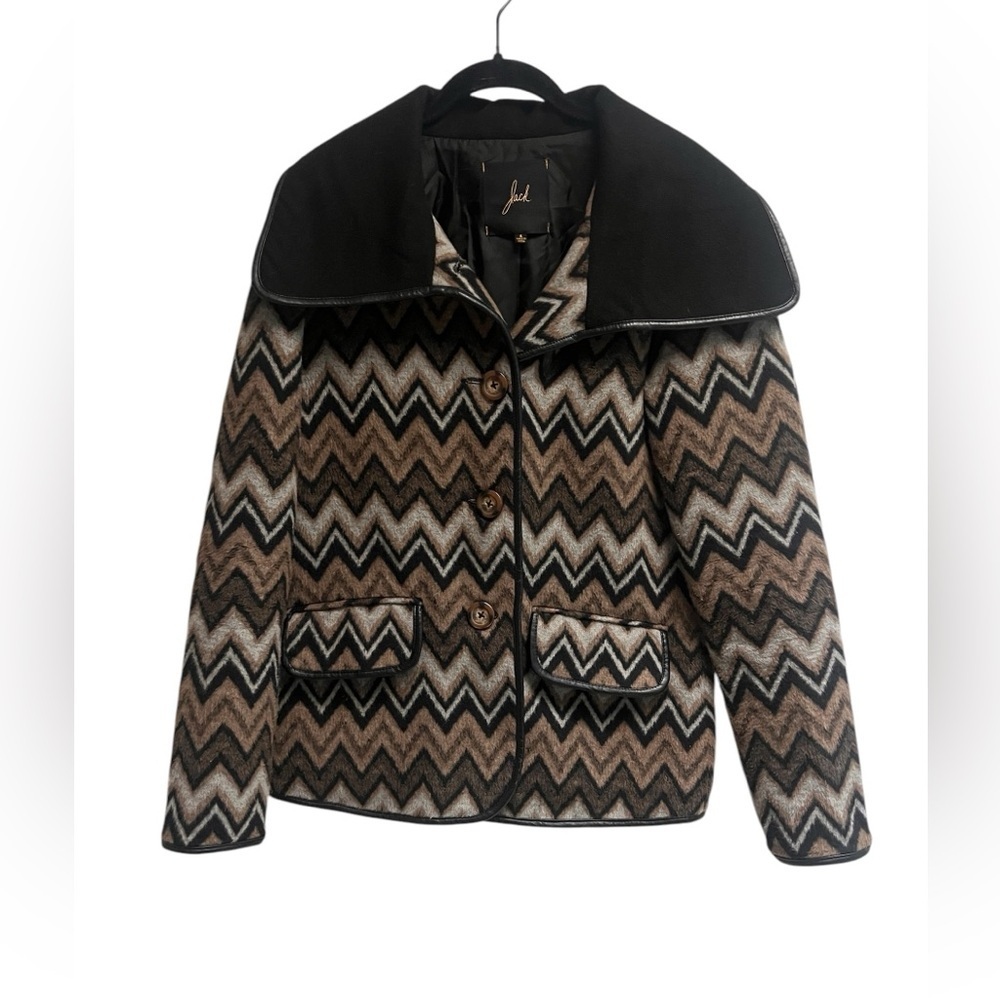 JACK by BB DAKOTA Women’s Brown Tones Chevron Jacket Bold Collar - Size Small